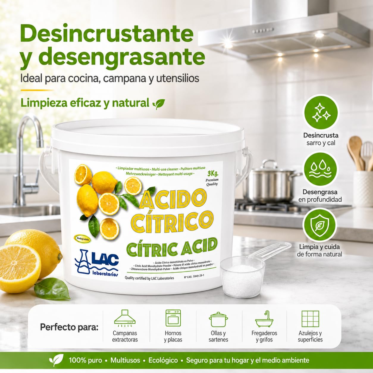 Ácido Cítrico Anhidro Natural 100% Puro 3 kg Laboratorios LAC - DIASA