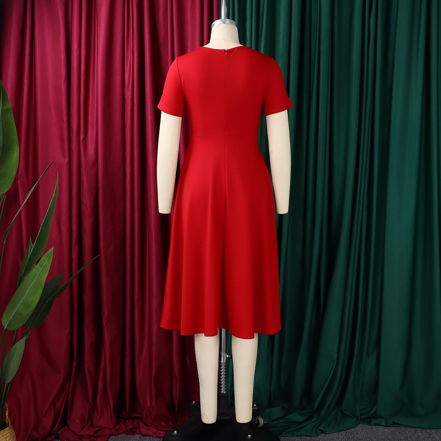 Vestido Midi Casual De Corte A Para Mujer Elegante, De Cuello Redondo, Manga Corta, Con Bolsillo Simulado, Ideal Para La Oficina, El Trabajo, Ocasiones Formales Y Fiestas