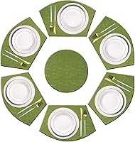 Vista 29 de PIGCHCY Juego de 6 manteles individuales en forma de cuña con centro de mesa, redondos, lavables, resistentes al calor (gris plateado)