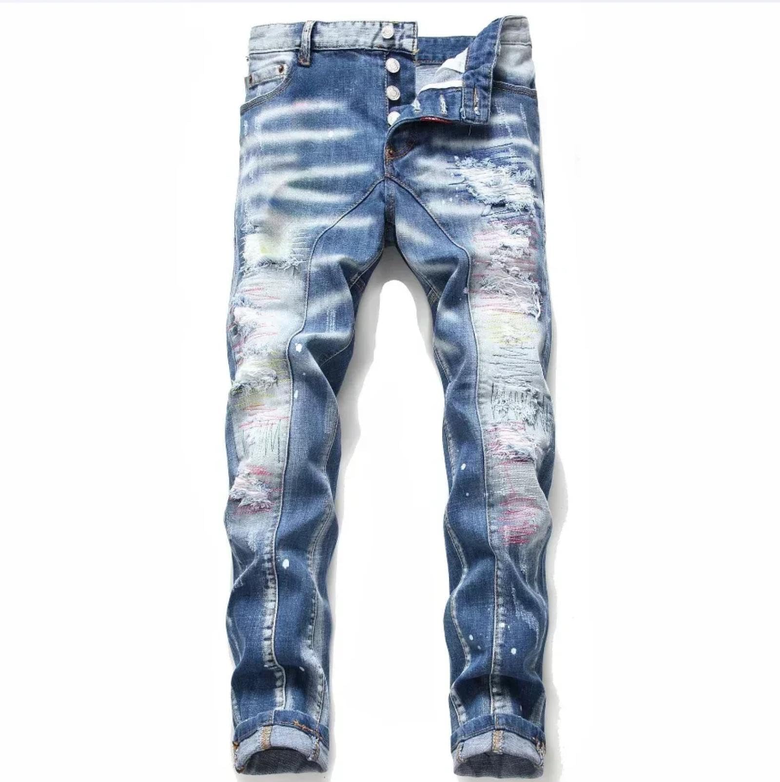 Jeans Pantalon Männer Jeans Löcher Lange Hosen Männermode Stretch Slim Hosen Herrenjeans