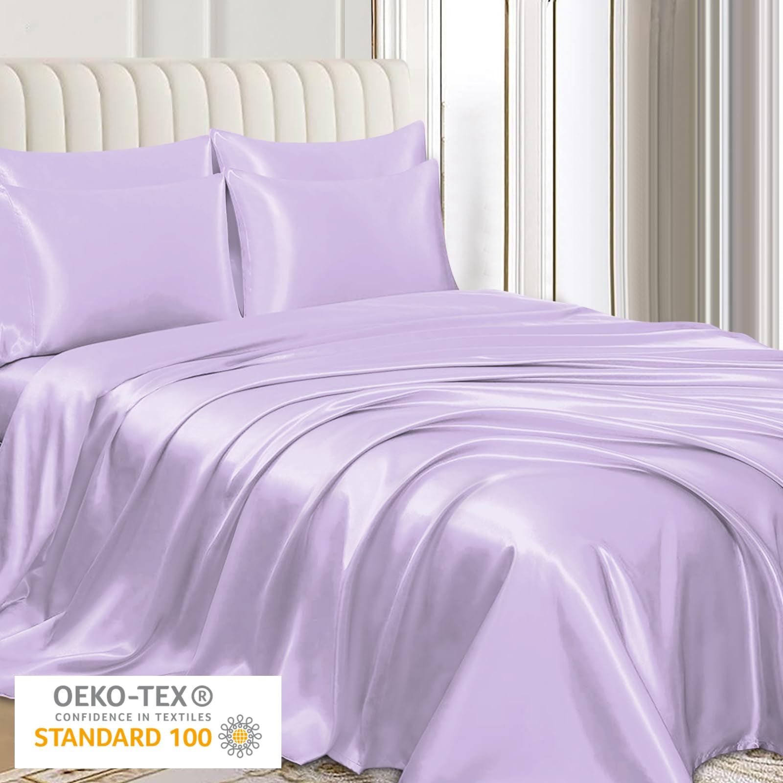 Pamposh Satin Silk Pillowcases For Hair And Skin 4 Pack Standard Size with Envelope Closure (4 Pcs Pillowcases (50 x 75 cm), Purple) - Image 2