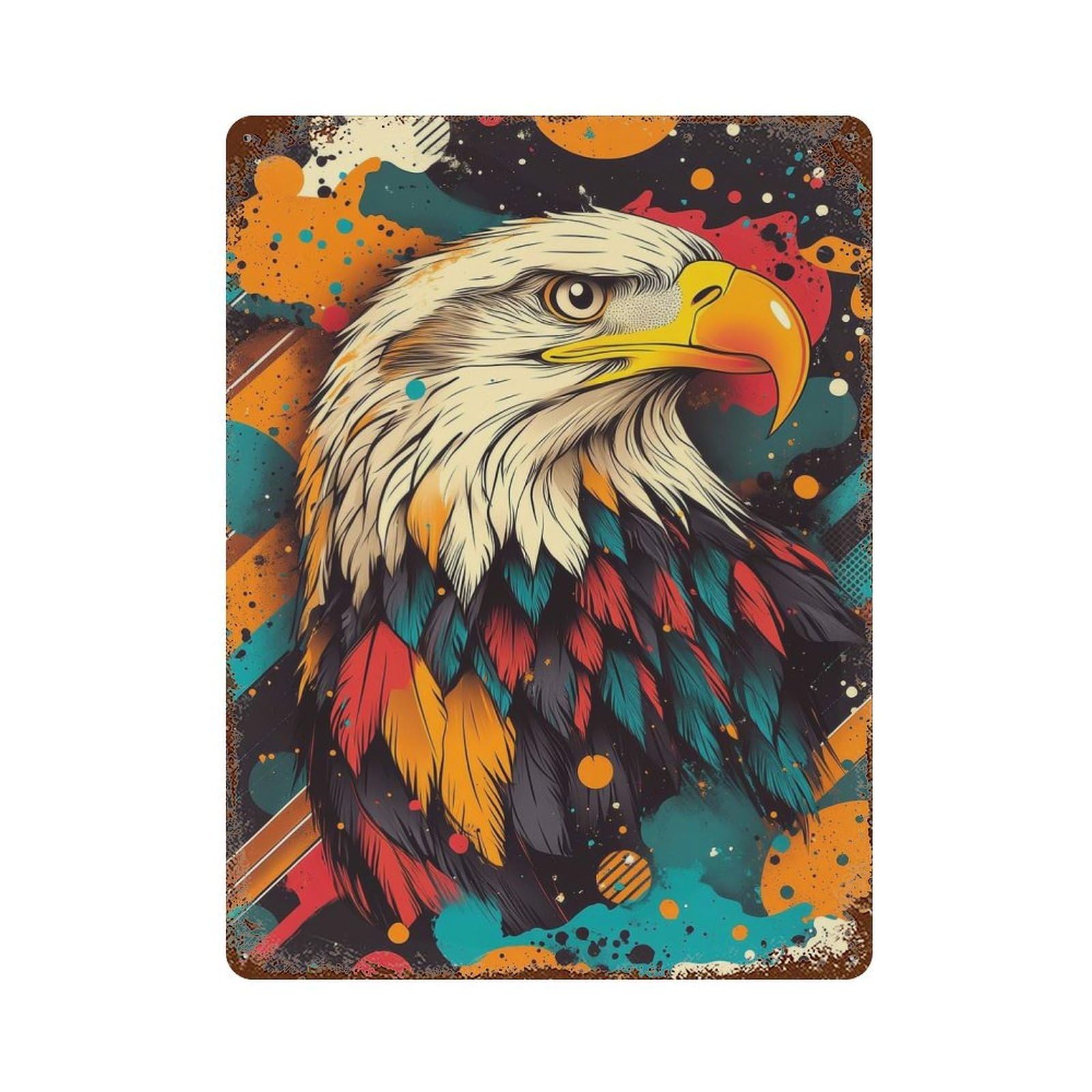 Garage Style Colorful Eagle Portrait Eagle Wall Art Rusty Metal Tin Sign 15.7"x11.8", Novelty Wall Decor for Bar And Workshop