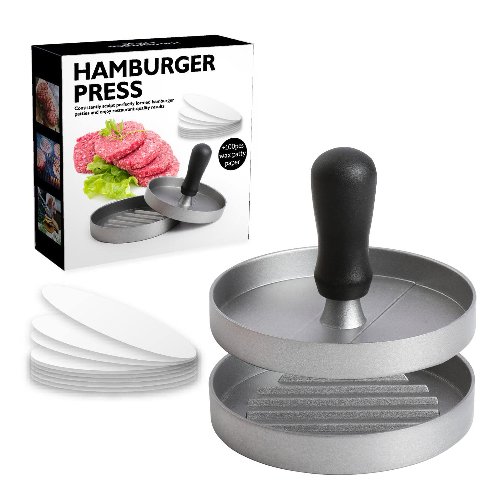 Loomikke As Pics Show Round Burger Smasher Heavy-Duty Round Bacon Grill Burger Press Metal Material For Griddle Grill Cooking Steak Paninis