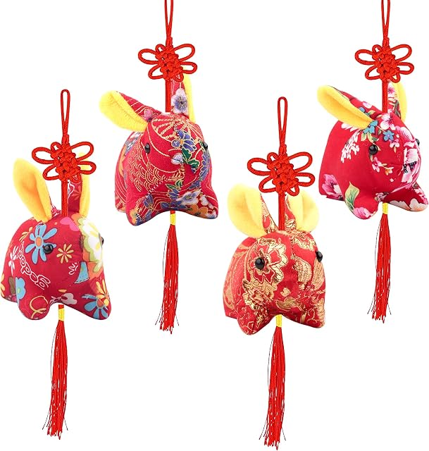 2023 Chinese New Year Decorations Rabbite Ornament 4Pcs Chinese Chinese Zodiac New Year Decorations for Spring Festival Ornaments Rabbite Home New Year Party