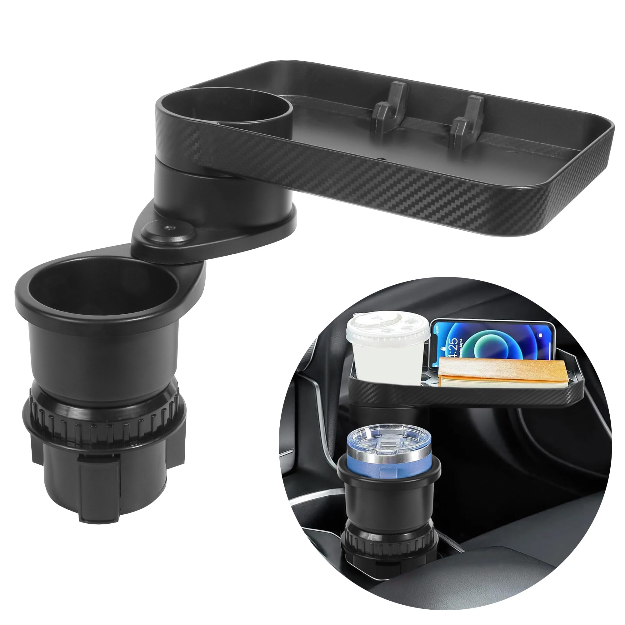 Cup Holder Expander,Car Tray Car Food Tray,Car Accessories Car Table Car Cup Holder Expander,Cup Holder Tray,360°Rotation Car Table Tray,2 in 1 Detachable Car Food Table Tray for Travel Road
