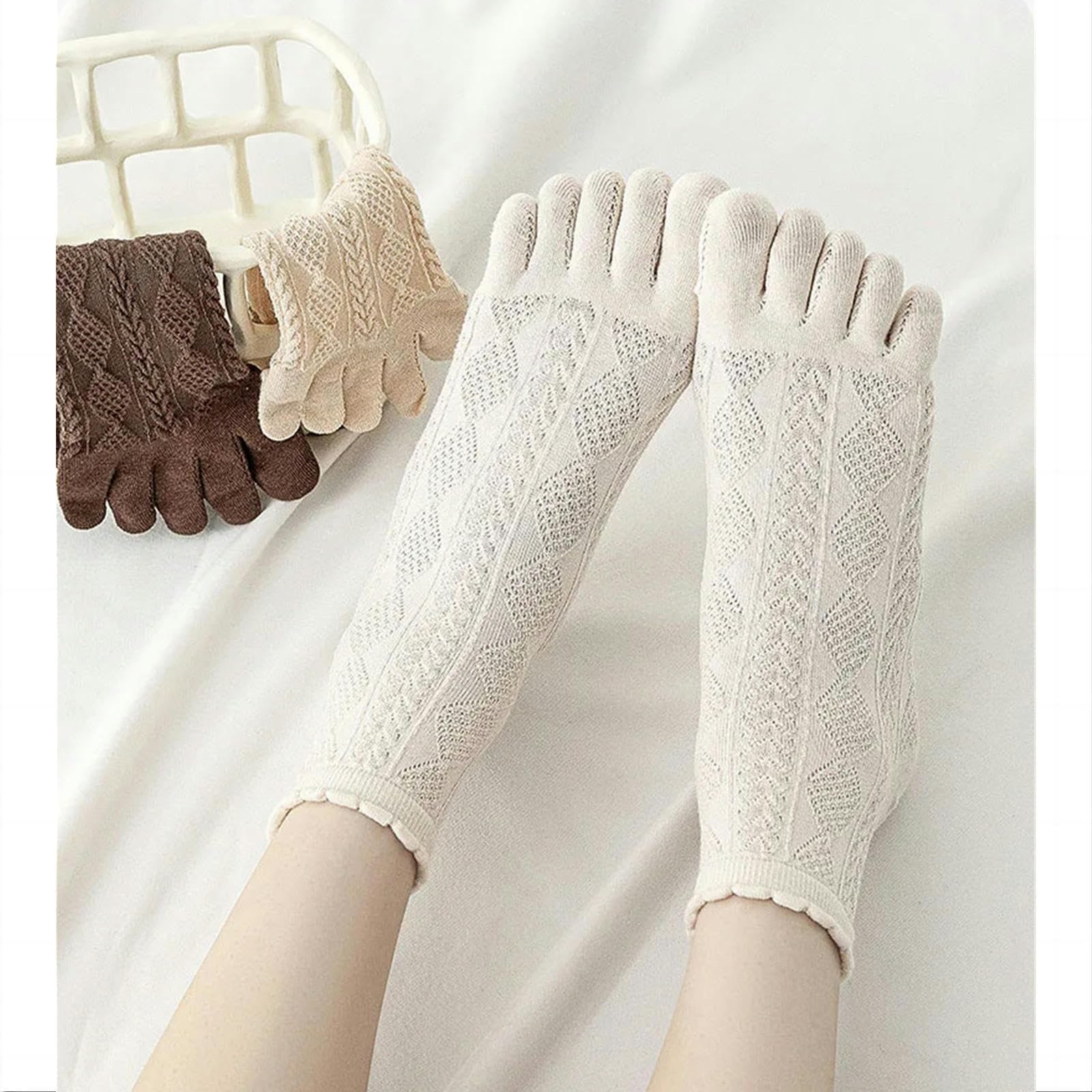 Calcetines Hombre Calcetines De Tubo Medio De Verano para Mujeres Tubo De Cinco Medias De Dedo Calcetines De Algodón Que Absorben Sudor-Marrón-Talla Única