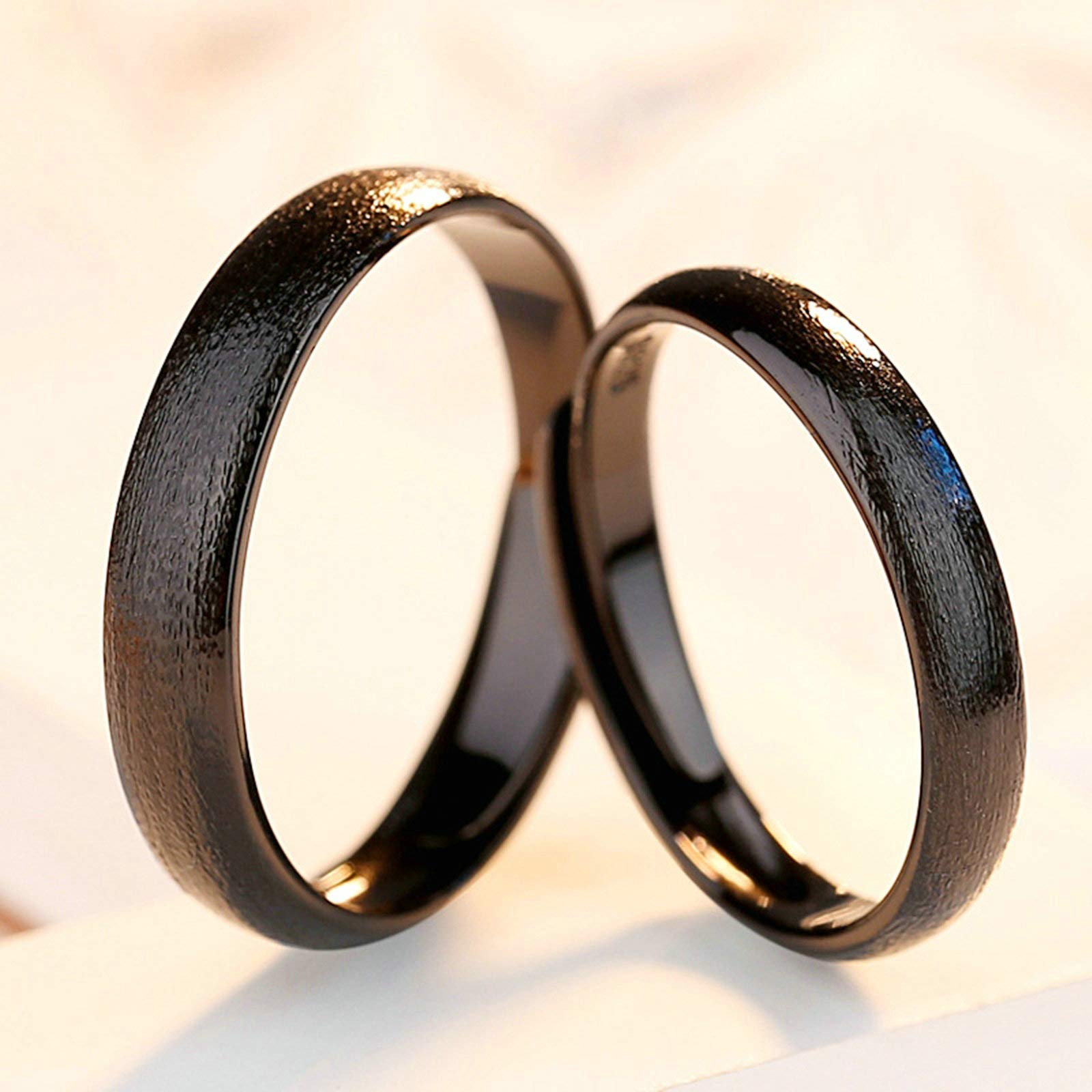 WBDWWTD Sein und Ihr Versprechensring-Set, anpassbare, passende Eheringe aus Sterlingsilber, Verstellbarer Silber-Schwarz-Matt-Ring