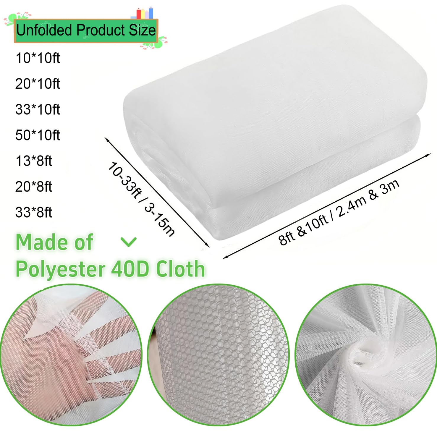Moustiquaire pour terrasse et jardin 2,4 x 6 m Blanc maille respirante Protection DIY