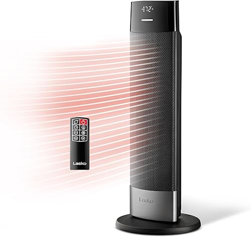 Lasko Ellipse CT24950 - Calentador de torre de cerámica para el hogar con interruptor de vuelco, pantalla digital, termostato, oscilación amplia,