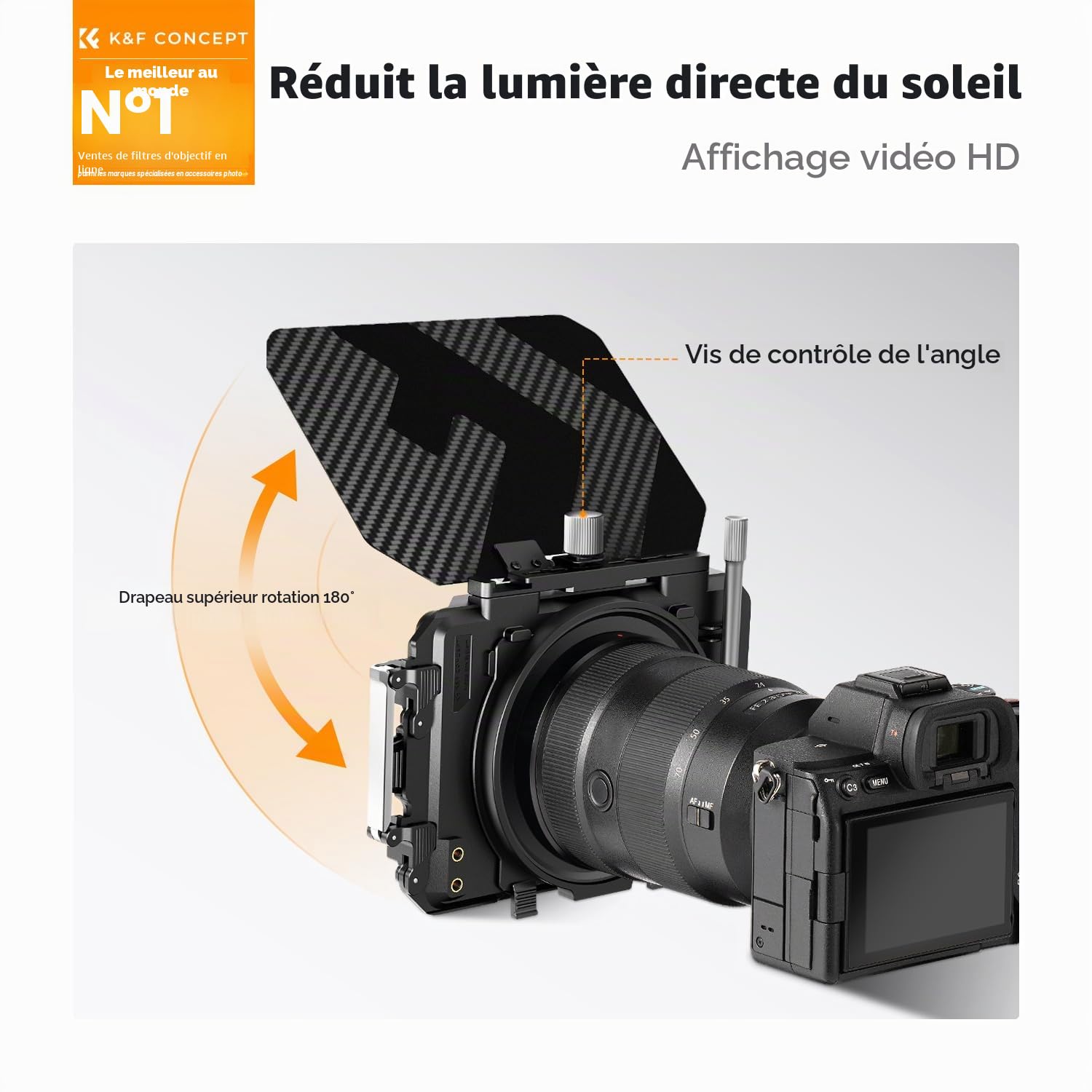 K&F CONCEPT Matte Box et Black-Mist 1/4 avec 2 Cadre et 5 Adaptateurs | Kit,Bagues 67/72/77/82/95mm,Sac inclusFM703