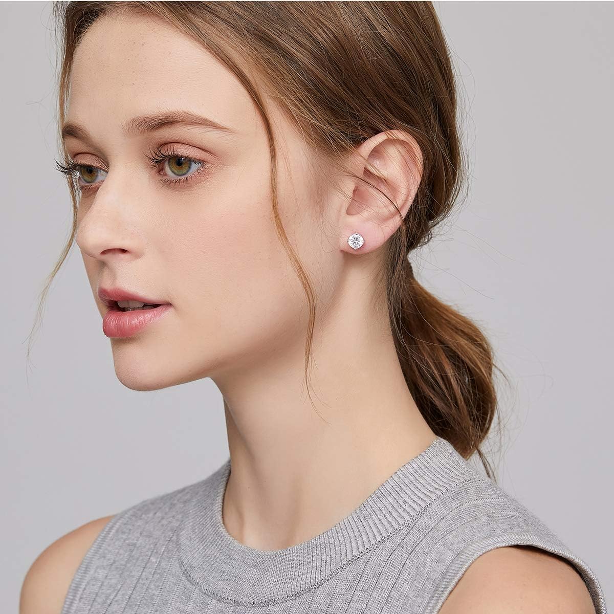 Jiamiaoi Orecchini Uomo Orecchini Uomo Diamante 3mm-8mm Orecchini Argento 925 Per Donne e Uomini Placcati In Oro Bianco 18 Carati