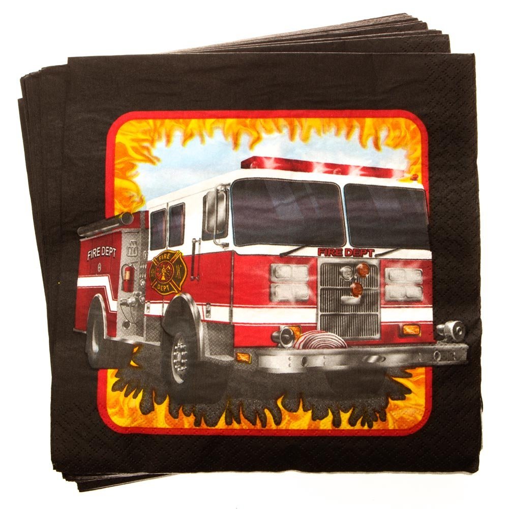 16 Count 3 Ply Fire Watch Lunch Napkins, Red/Black