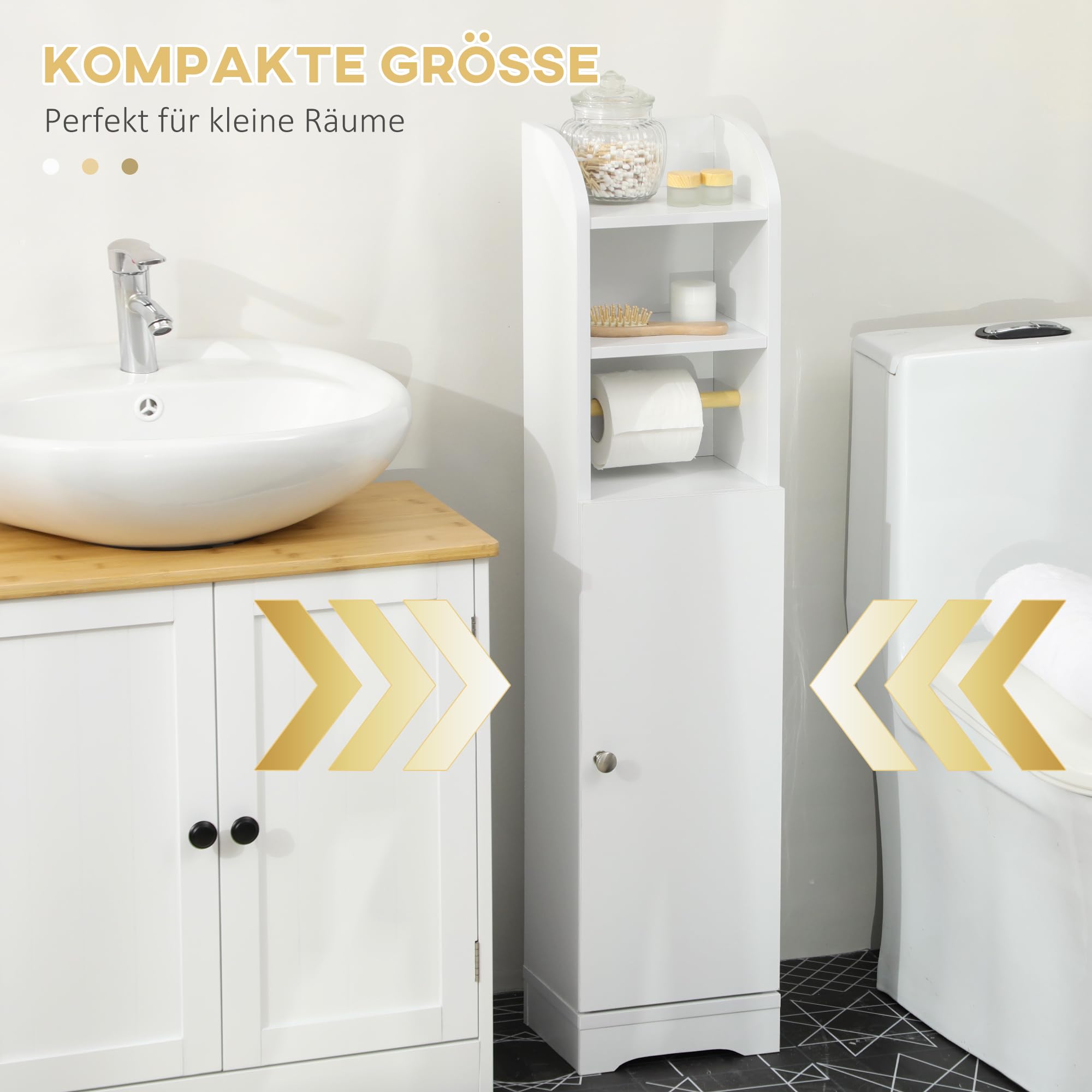 kleankin Badezimmerschrank Badschrank mit 2 Offenen Ebenen, Schrankfach, Eckschrank mit Toilettenpapierhalter, Toilettenschrank für Bad, Weiß, 23 x 18 x 100 cm