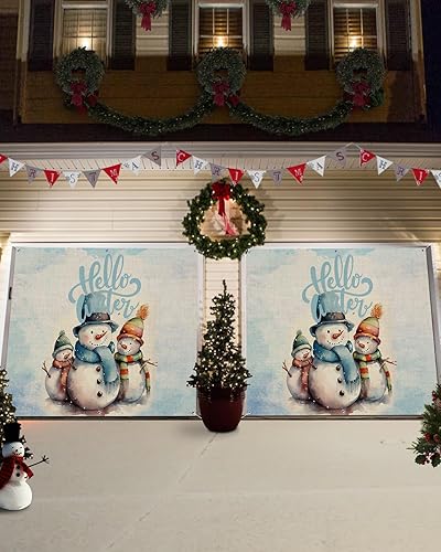 Miniatura 9 de Pancarta de Navidad para puerta de garaje, 7 x 8 pies, textura azul de muñeco de nieve de Navidad, decoración de puerta de garaje, decoración de