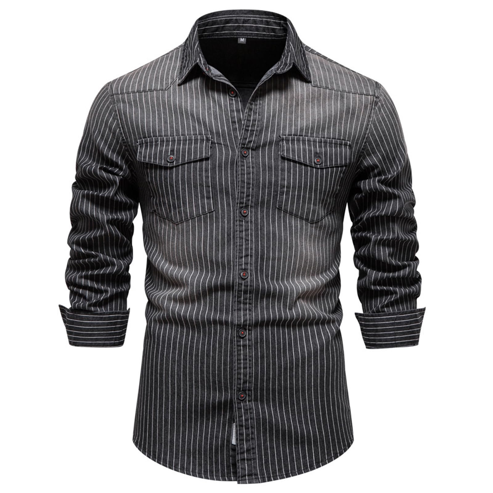 HOTIAN - Camisa vaquera de manga larga para hombre, camisa de ocio, camisa de negocios, corte entallado
