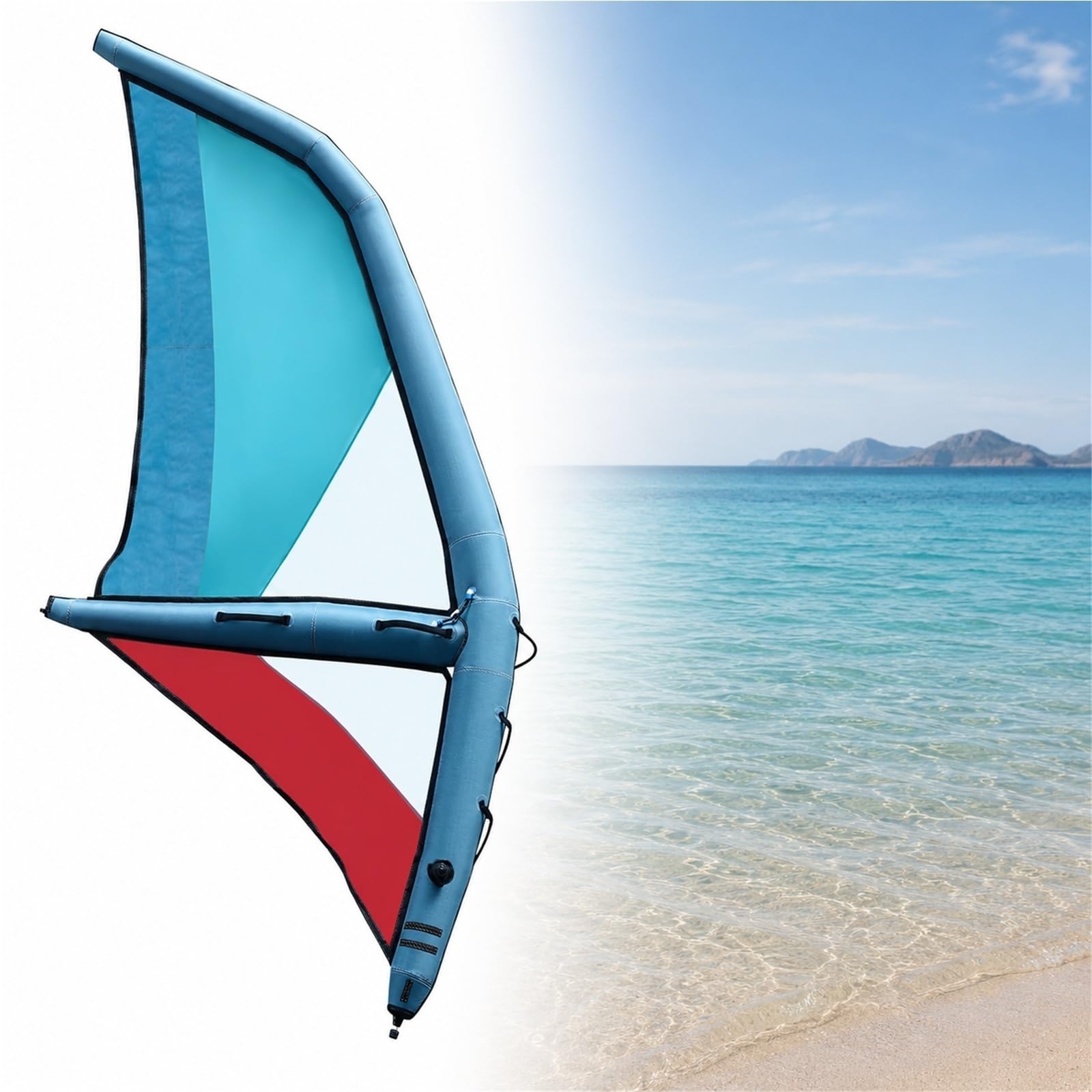 Aufblasbares Surfsegel, Flügelfolie mit Basis | Oxford-Stoff PVC, blau-rotes Design, for Surfen, Kitesurfen und Wasserspielen.