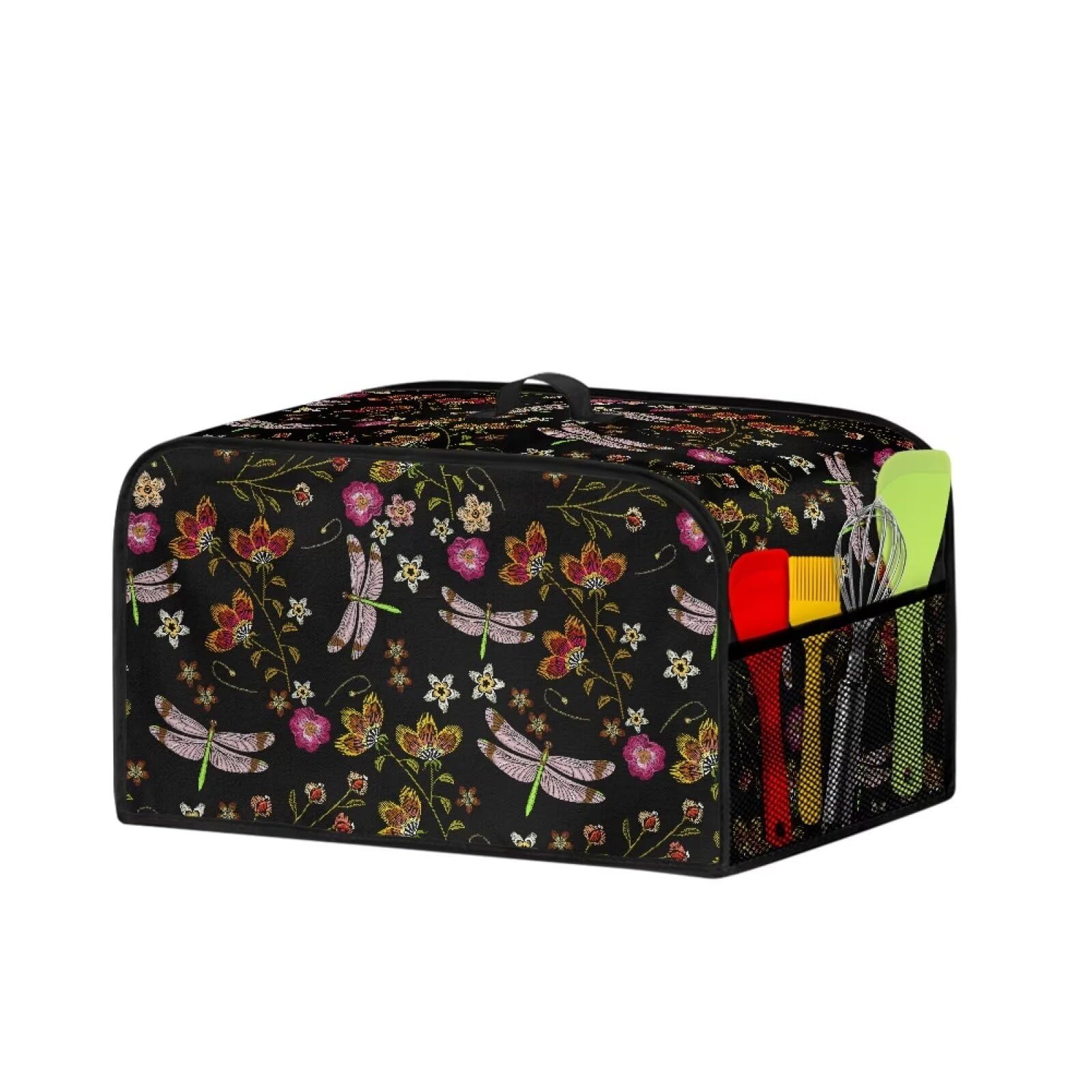 LJMKZJN Novelty Slow Cooker Travel Storage Bag Slow Cooker Dust Cover with Mesh Pocket and Wipe Clean Liner Air Fryer Cover for Home Kitchen Dining Room Decorations, Floral Dragonfly
