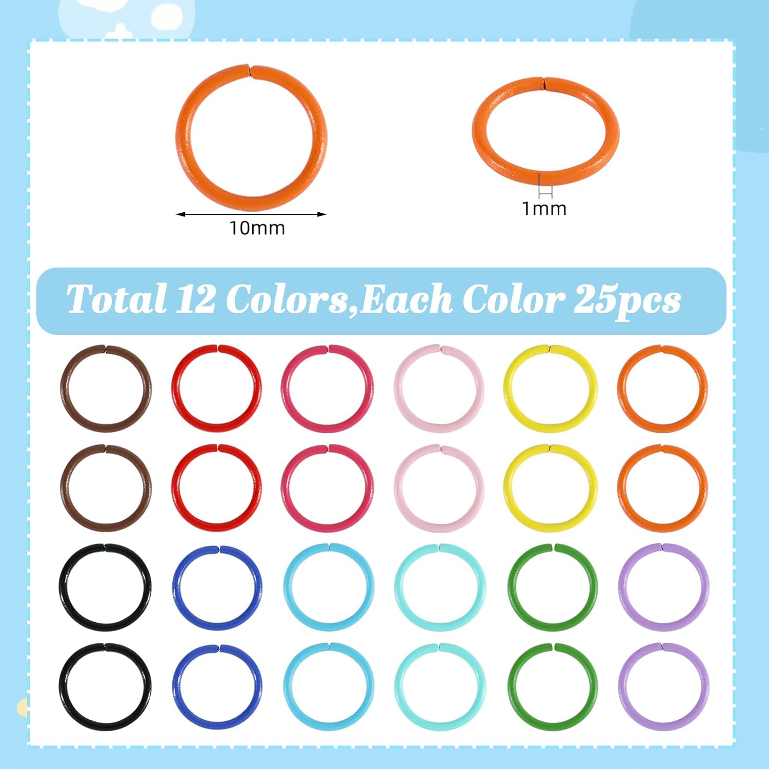 300Pcs 10mm Colored Iron Jump Rings for Jewelry Making Chainmail Rings for Keychain Necklaces Bracelet Earring DIY Crafts - Image 2