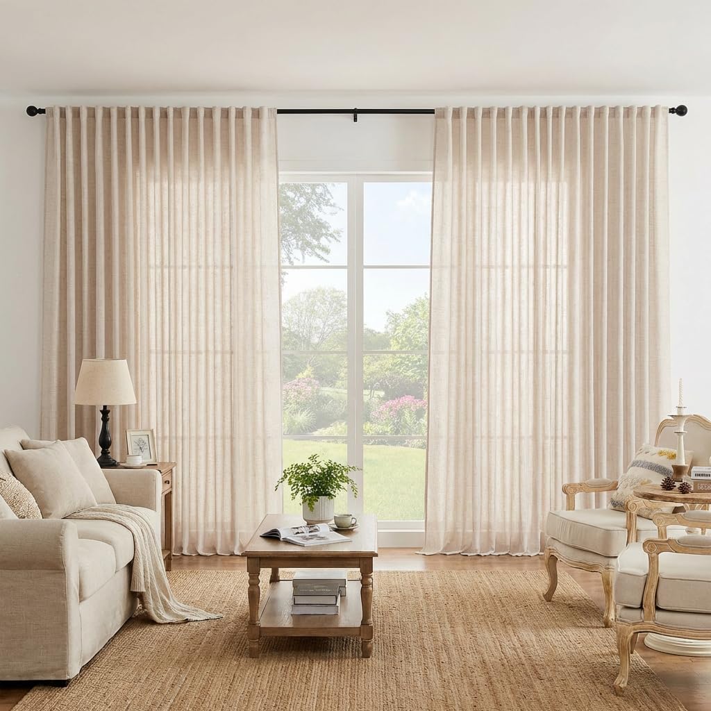 Lapalife Extra Wide 100 Inch Linen Semi Sheer Curtain for Living Bedroom