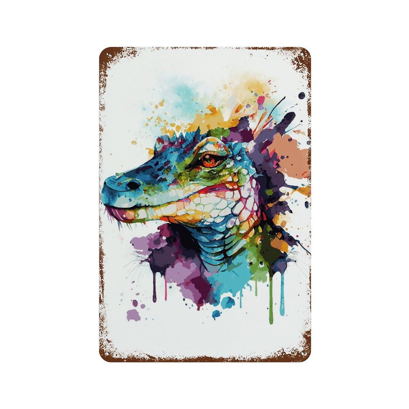 Watercolor Crocodile 11.8"x7.9" Vintage Metal Tin Sign, Retro Wall Decor for Basement, Hobby Room And Garage Decor