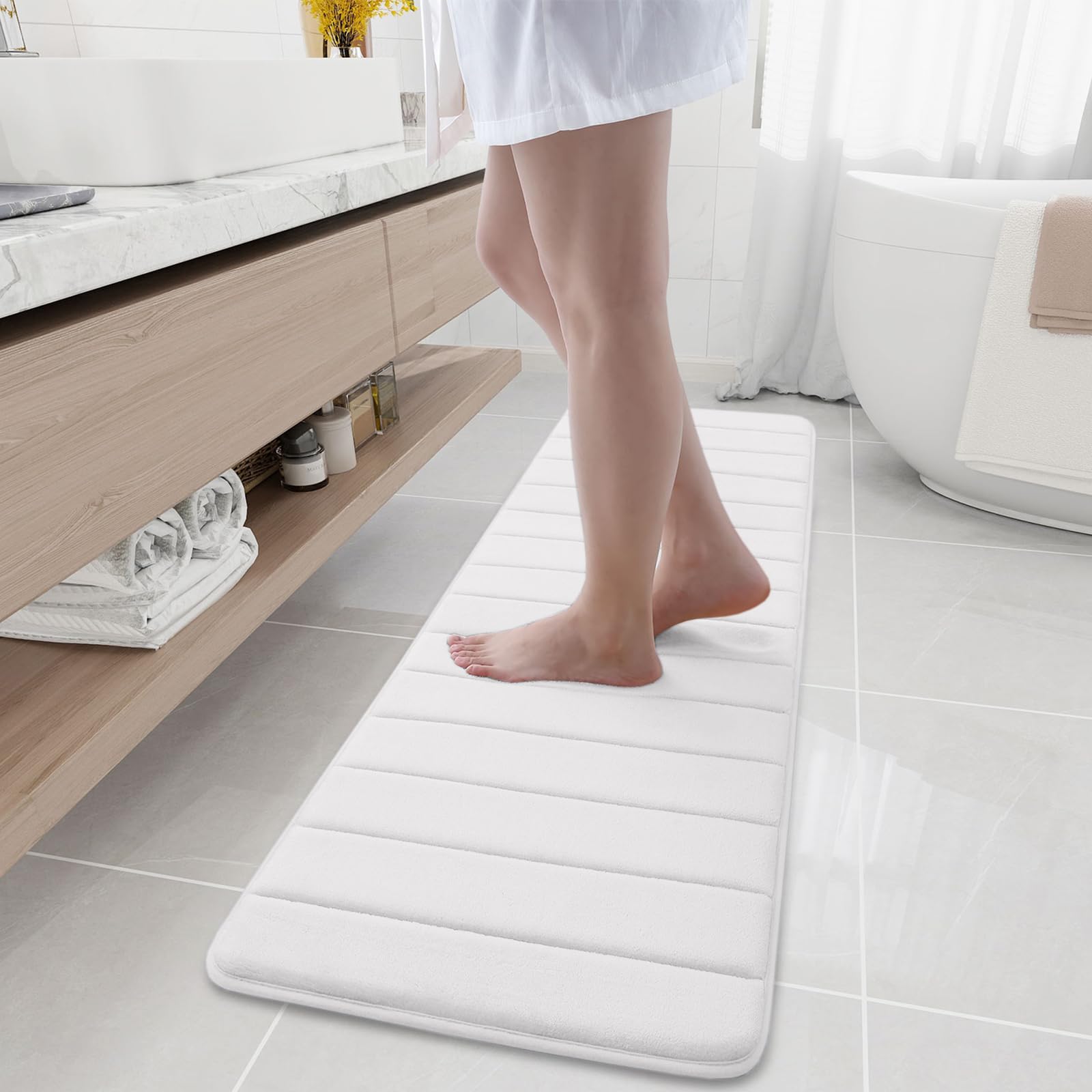 Buganda Memory Foam Bath Mat, 59" x 17", Ultra Soft and Non-Slip Bathroom Rugs, Water Absorbent and Machine Washable Bath Rug Runner for Bathroom,