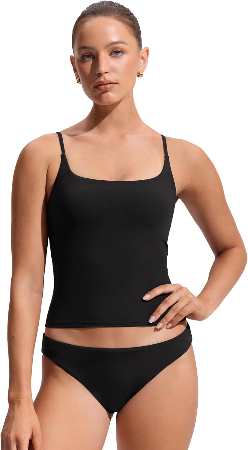 CRZ YOGA Twist Back Tankini Tops for Women - Padded U Neck Bathing Suit Spaghetti Straps Swim Tank Only
