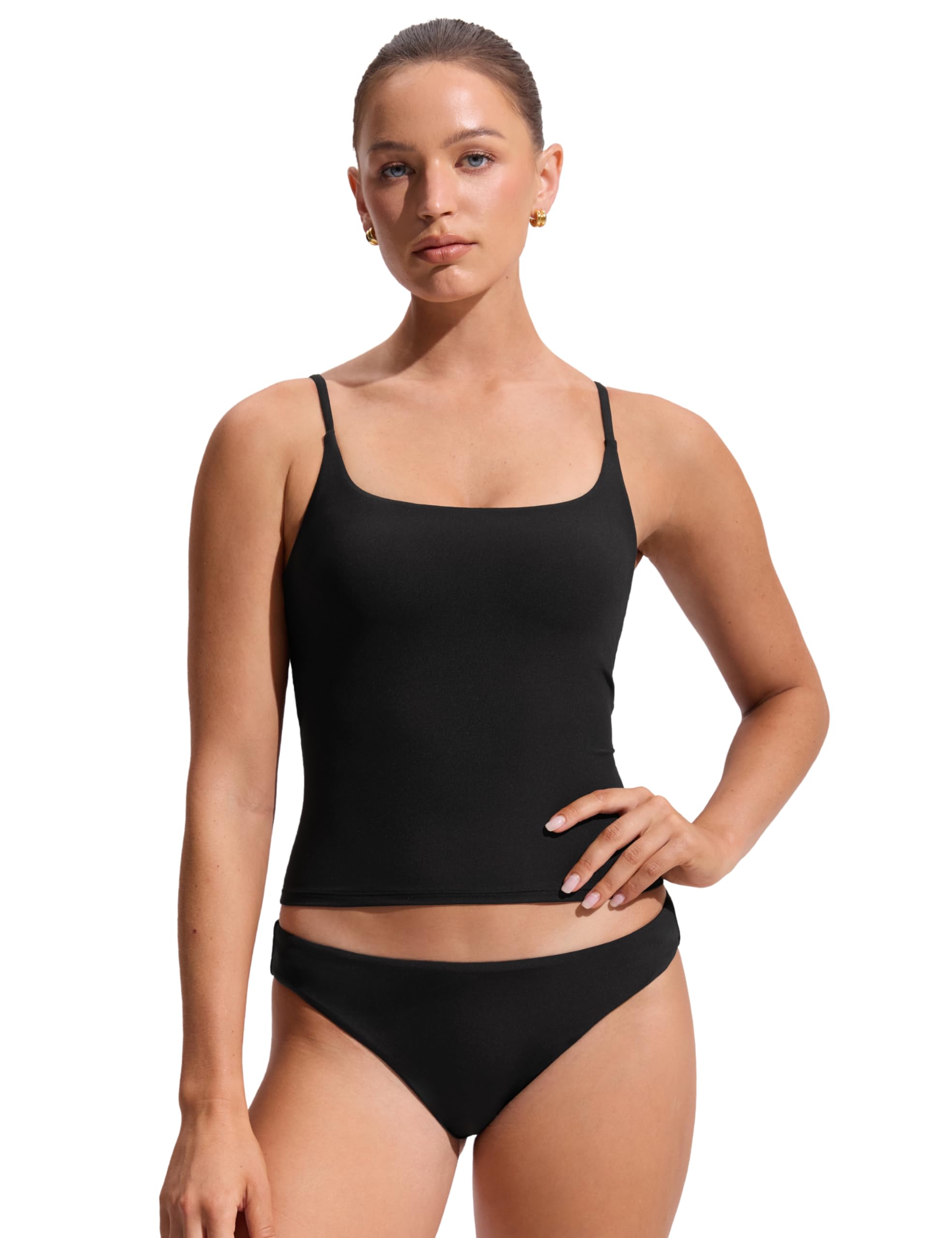 CRZ YOGA Damen Twiat Back Tankini Tops U-Ausschnitt Spaghettiträgern Gepolsterter Bathing Suits Bikinioberteil