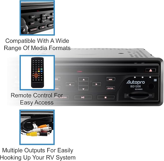 Autopro BD1208 In Dash One Din size Blu-Ray DVD Player without AM/FM radio, Black