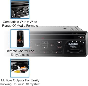 Autopro BD1208 In Dash One Din size Blu-Ray DVD Player without AM/FM radio, Black