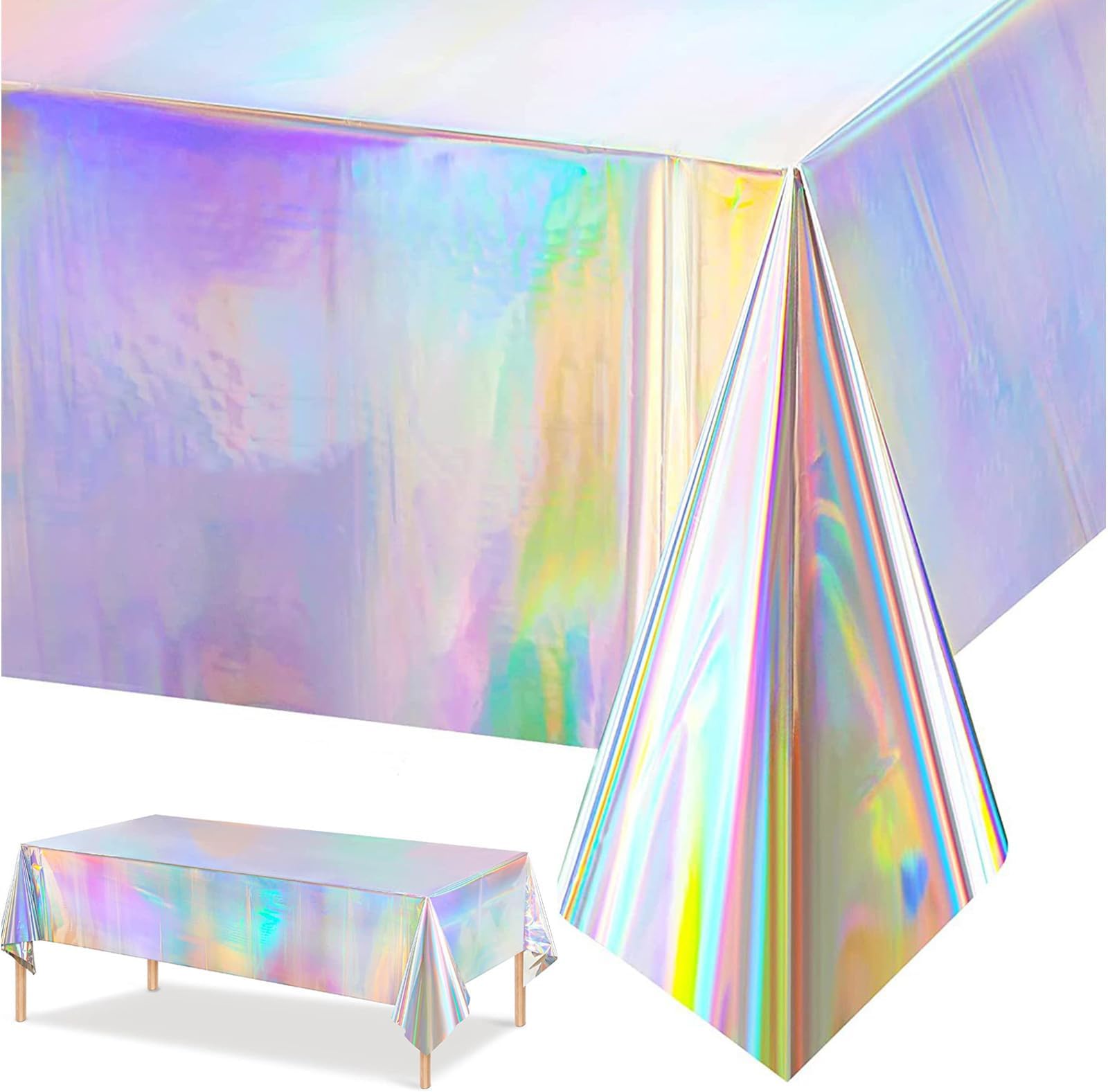 Iridescent Plastic Tablecloths Rainbow Laser Table Covers, Shiny Table Cloth Holographic Foil for Outdoor Picnic Wedding Birthday Party Table Decorations 54 x 108 Inch (1PCS, Laser)