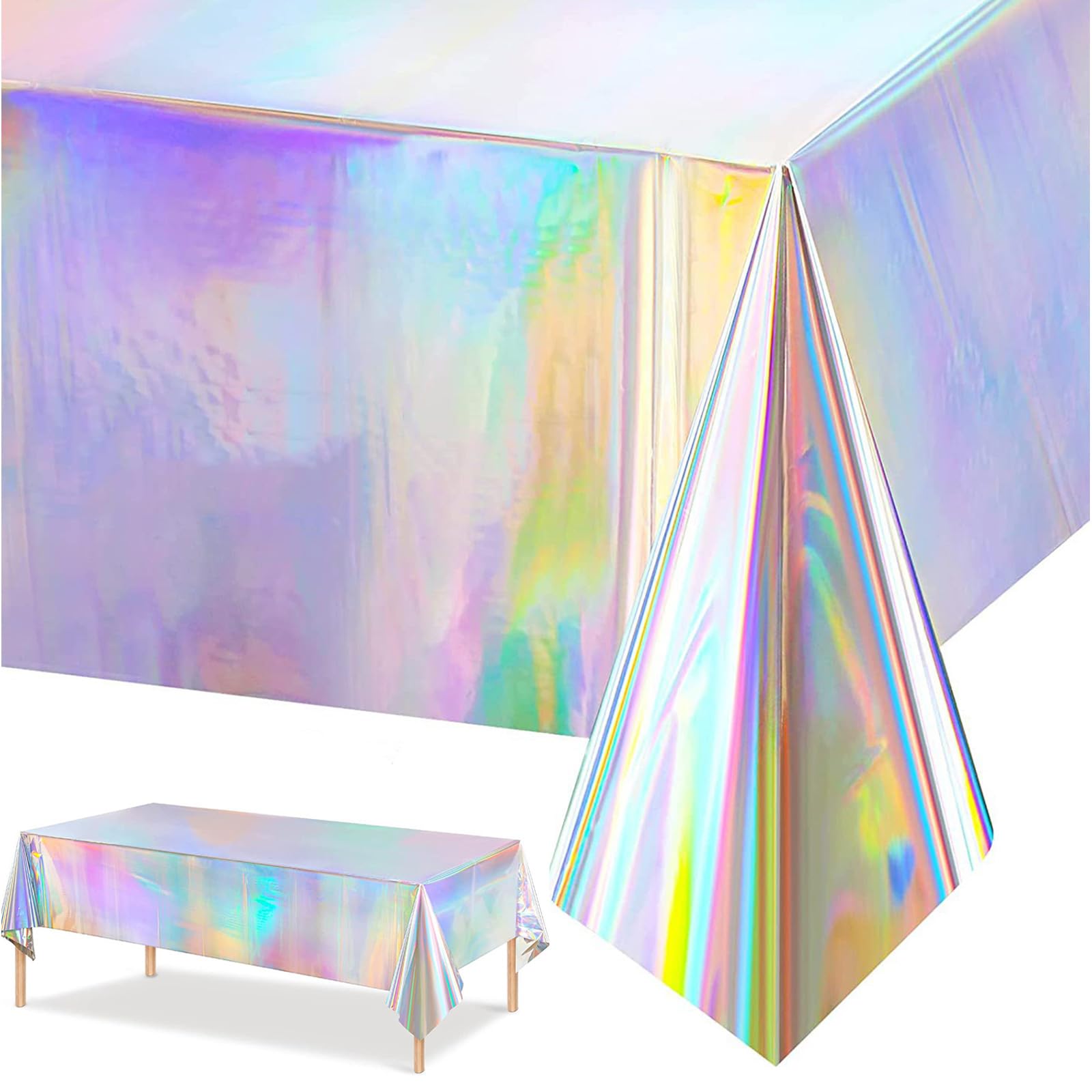 Iridescent Plastic Tablecloths Rainbow Laser Table Covers, Shiny Table Cloth Holographic Foil for Outdoor Picnic Wedding Birthday Party Table Decorations 54 x 108 Inch (1PCS, Laser)