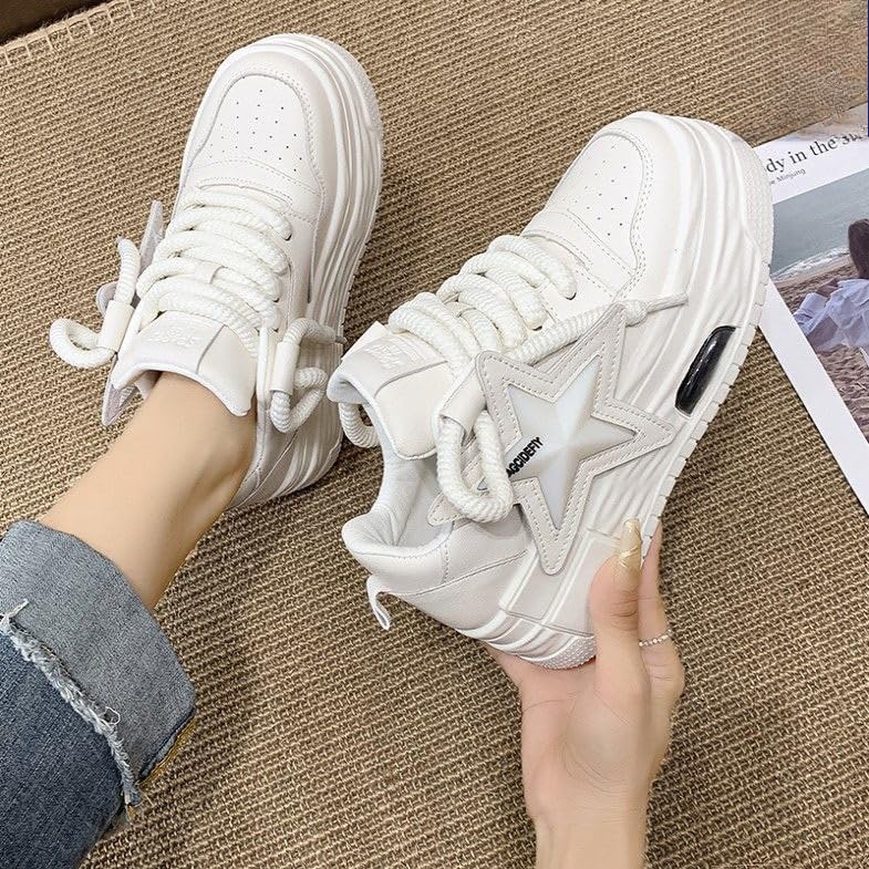 Cute Star Shoes Chunky Platform Lace-up Comfortable Slip-Resistant Lightweight Thick Soles Casual Walking Sneakers Trendy Footwear Kawaii Y2K Aesthetic Pretty Pastel Gifts for Girls Standing All Day2