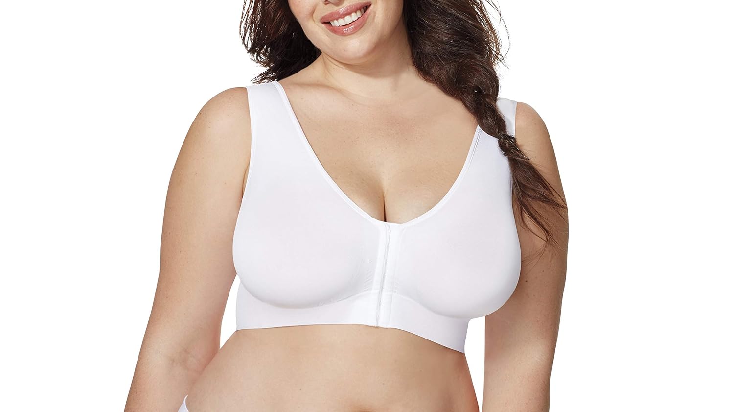 JUST My Size Womens Pure Comfort Front-Close Wireless Bra Seamless Cooling T-Shirt Bra Mj1274