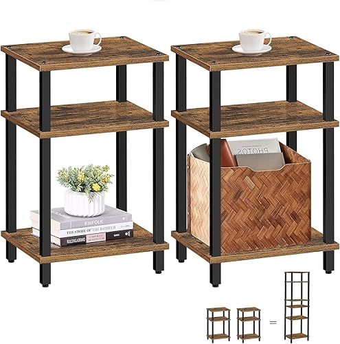 Miniatura 57 de TUTOTAK Juego de 2 mesas auxiliares, mesa auxiliar, mesita de noche, estante de almacenamiento de 3 niveles, mesa de sofá para espacio pequeño