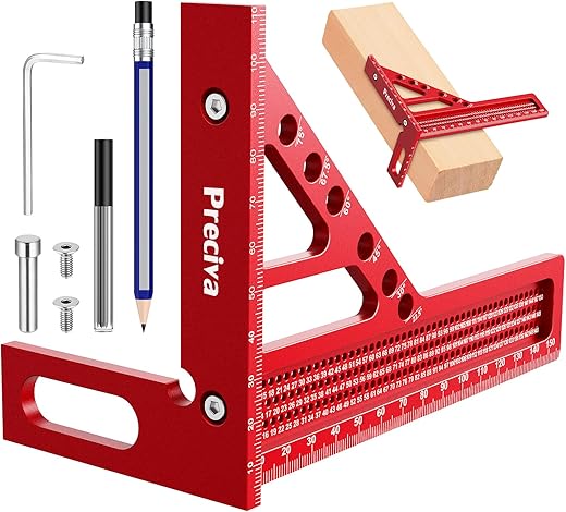 3D Carpenter Square with Pencil and Fixed Block, 22.5-90° Metal Square, Multi-Angle Measuring Ruler,Quick Measuring Tools for Woodworking and Accurate Measurements