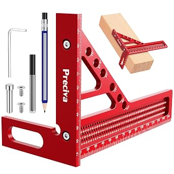 Preciva 3D Speed Square with Pencil, 22.5-90  Multi Angle Combination Squares with Angles Position Aid, Aluminum Alloy Triangle Ruler Measuring Tool, Woodworking Protractor for Engineer Carpenter