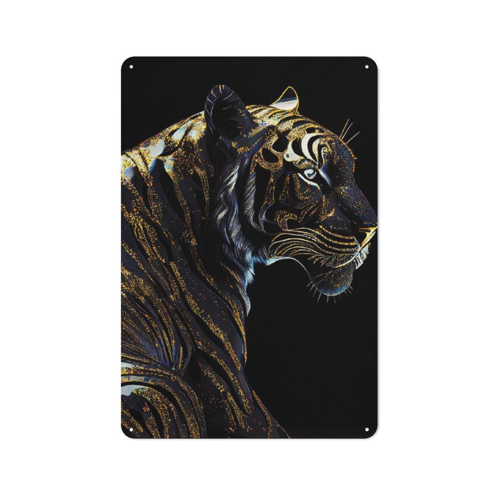 Junmoney Black Golden Tiger Vintage Tin Sign 30X20cm With For Man Cave Or Games Room, For Games Room Collectors