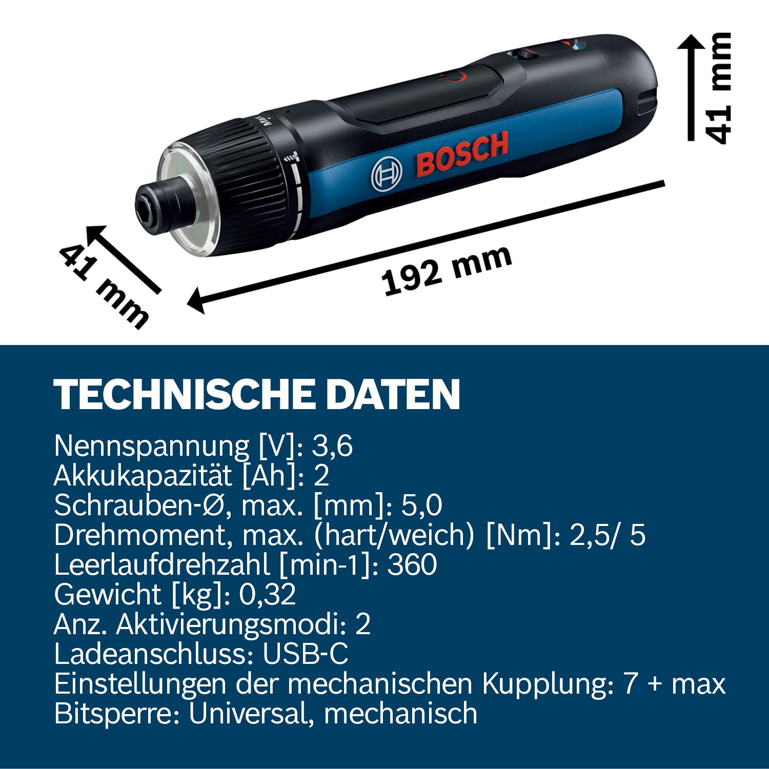 Bosch Professional Akkuschrauber GO 3, 8-teiliges Bit-Set, USB-C-Kabel, Mini-Koffer