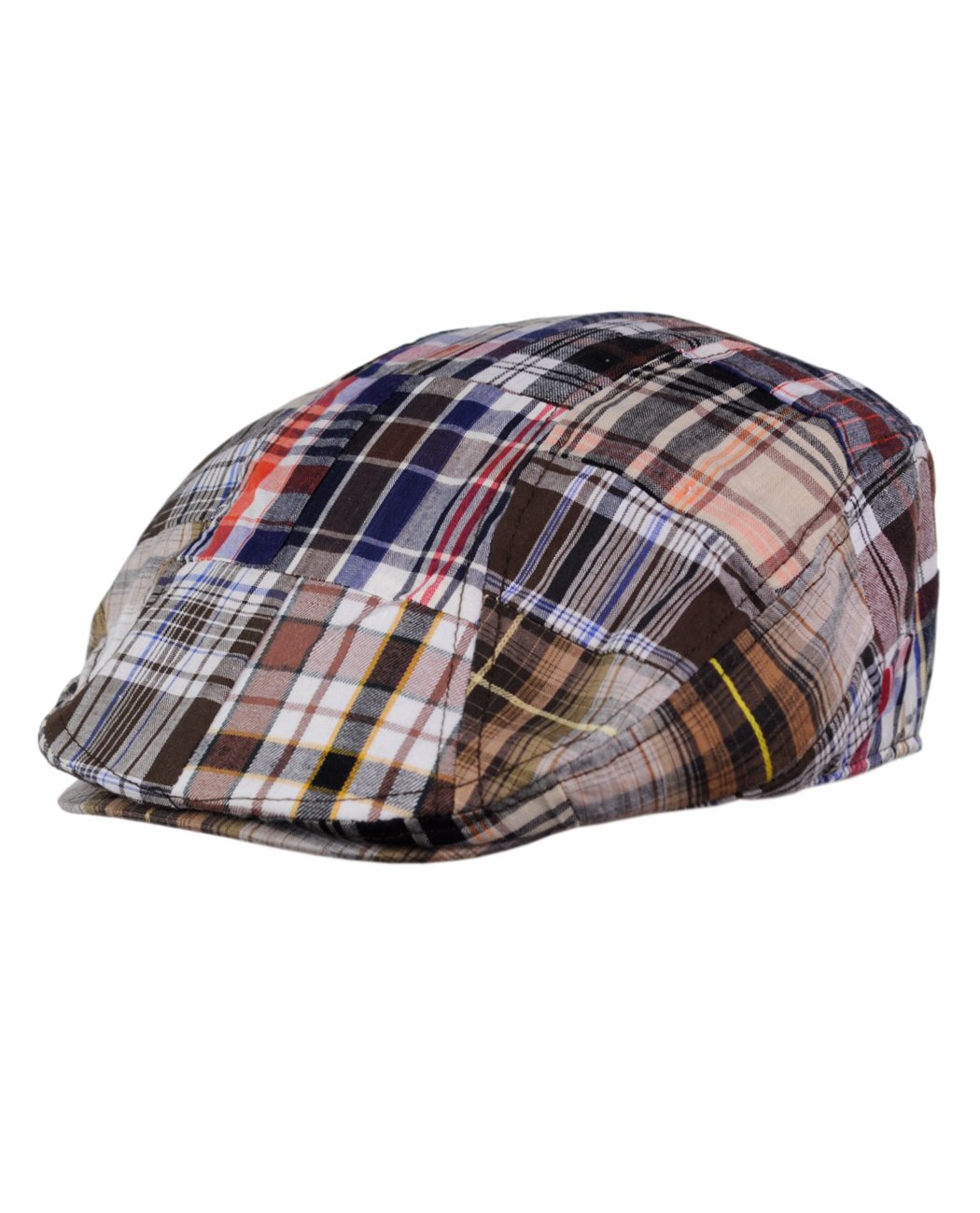 NYFASHION101 Men's Cotton Plaid Patchwork Buttoned Duck Bill Newsboy Ivy Cap, Brown