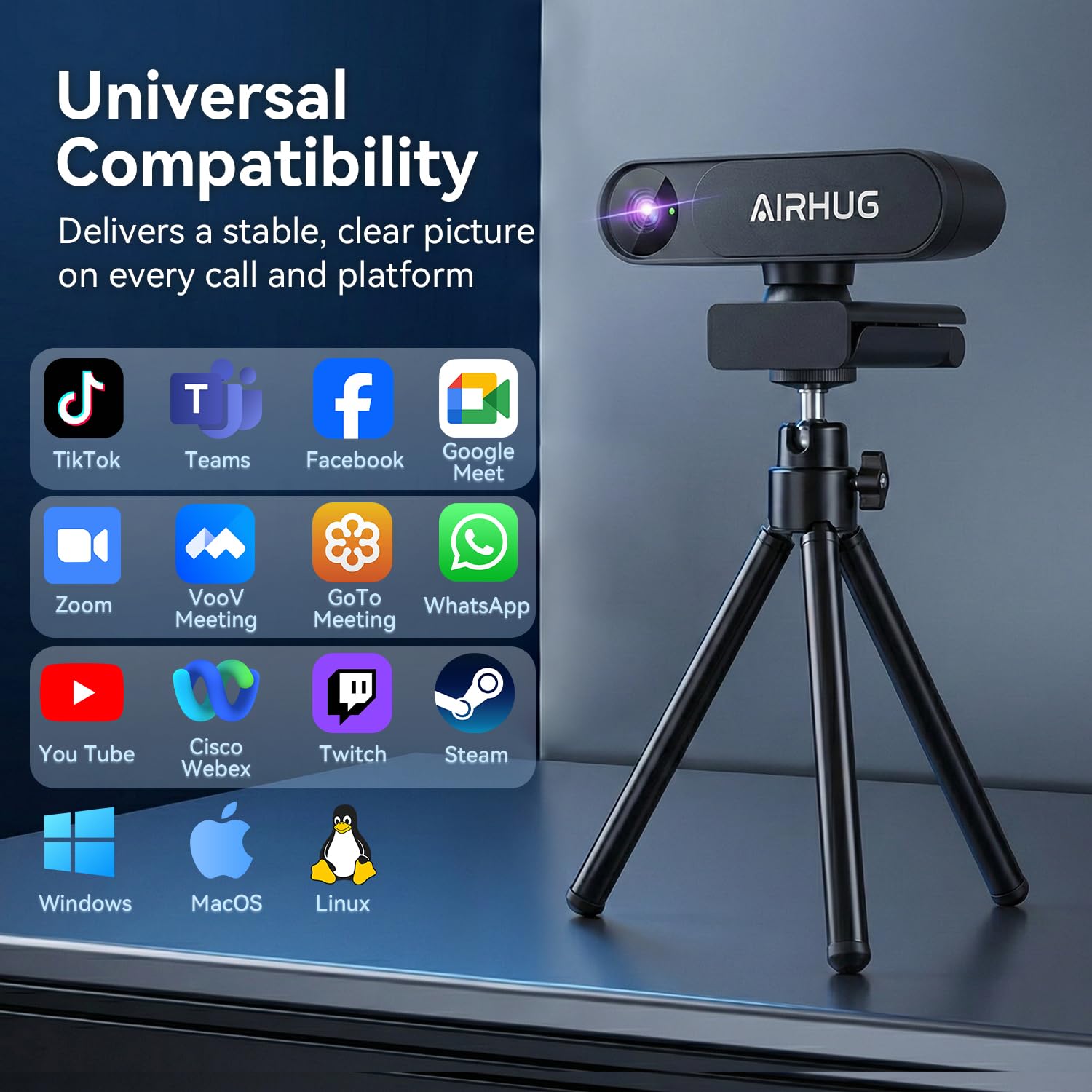 AIRHUG 4K UHD USB Webcam No Mic with Privacy Cover, USB Camera