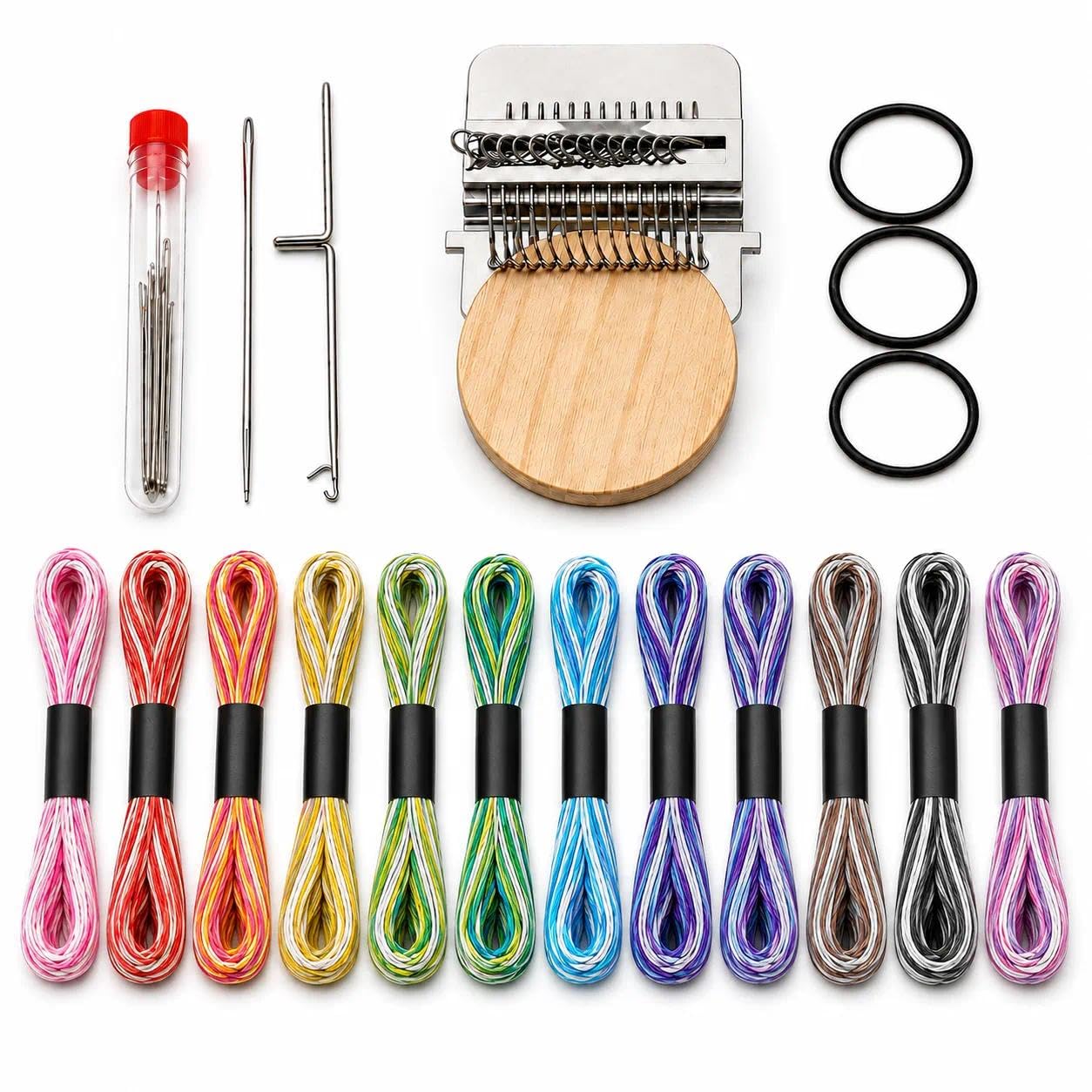 Lobaake 1 Set Mini Darning Loom Kit, 14-Hook Weaving Loom, 6.5cm
