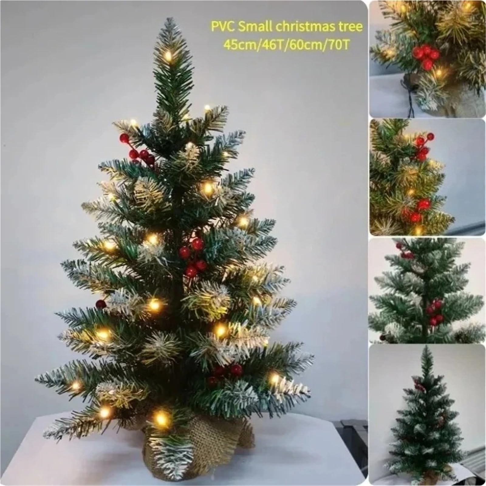 Mini albero di Natale artificiale, 45cm 60cm, decoro da tavolo PVC