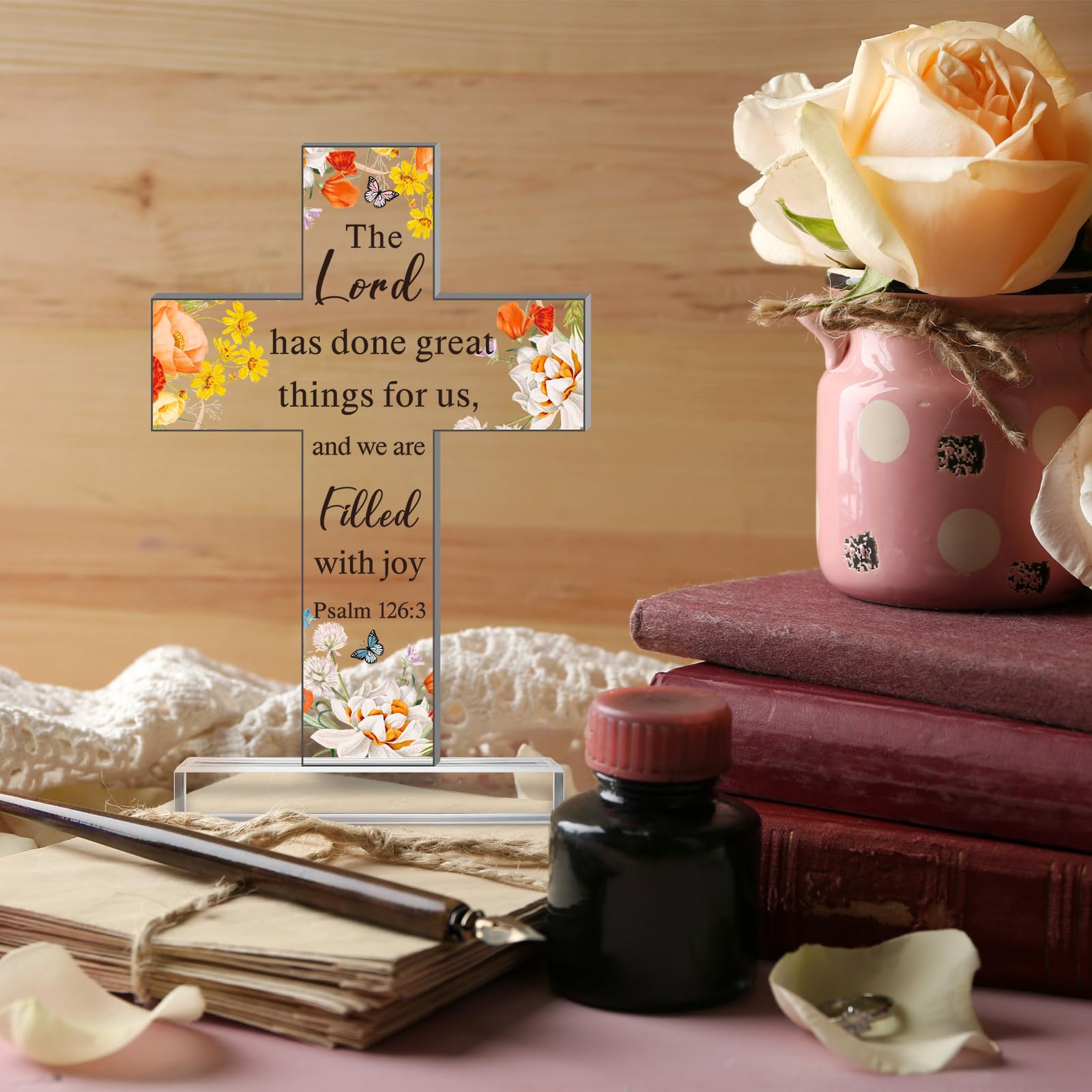 Chunful Christian Religious Gift for Women Acrylic Decorative Cross Standing Decor Jesus Catholic Bible Scripture Inspiration Gifts Cross for Mother Day Women Men Friends Coworker(Encouraging Style)