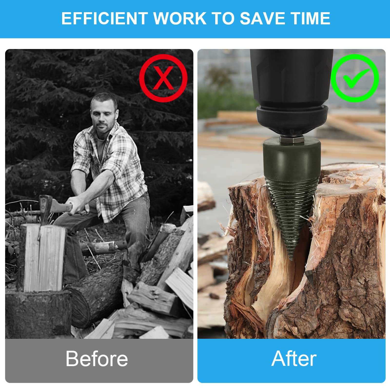 Trapano Spaccalegna A Cono In Legno - 45mm, Acciaio Carbonio, Per Casa E Fattoria