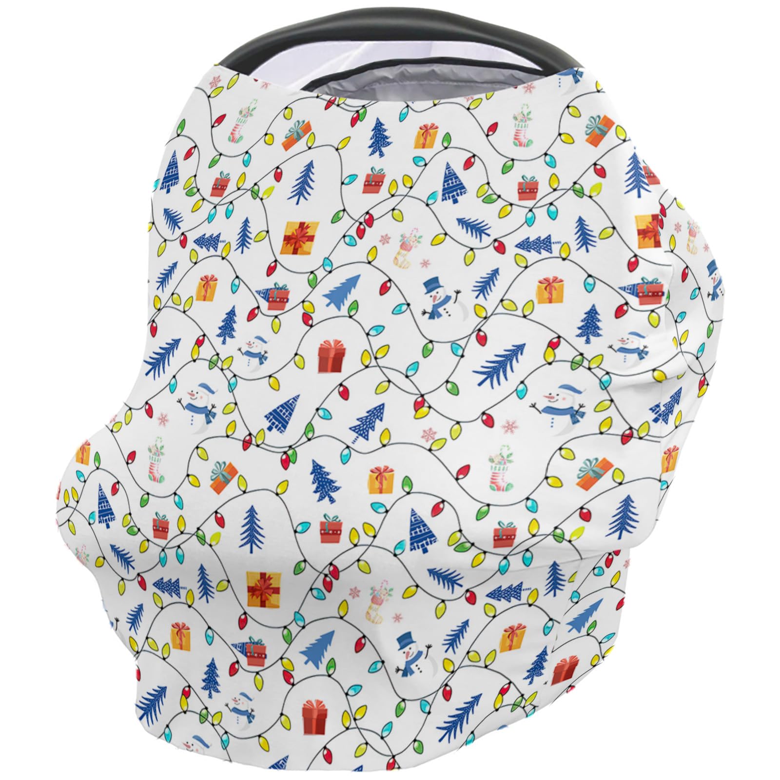 Nursing Cover for Breastfeeding Scarf, Christmas Xmas Light Blue Tree Snowman Baby Car Covers Super Soft Multi Use for Canopy Shopping Cart Cover Blanket Stroller Cover