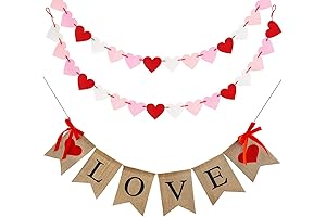 Valentines Banner and Heart Garland For Valentine’s Day Decorations