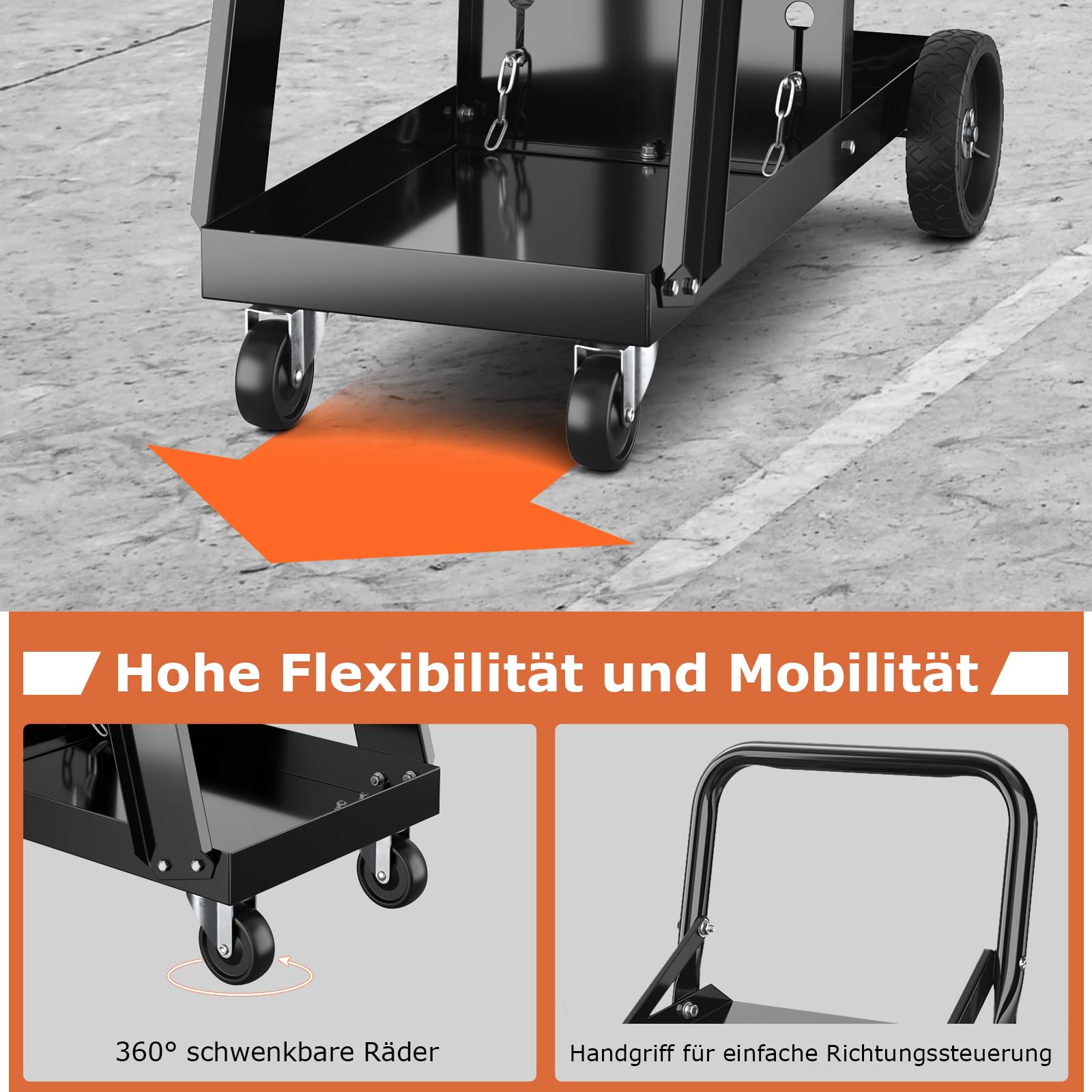 GOPLUS 3-stufiger Schweißwagen, Schweißmobil Wagen mit 2 Sicherheitsketten, 360°-Schwenkrädern, 2 Seitenhaken, 50 kg Kapazität, rollender Gerätewagen für Schweißgerät & Plasmaschneider