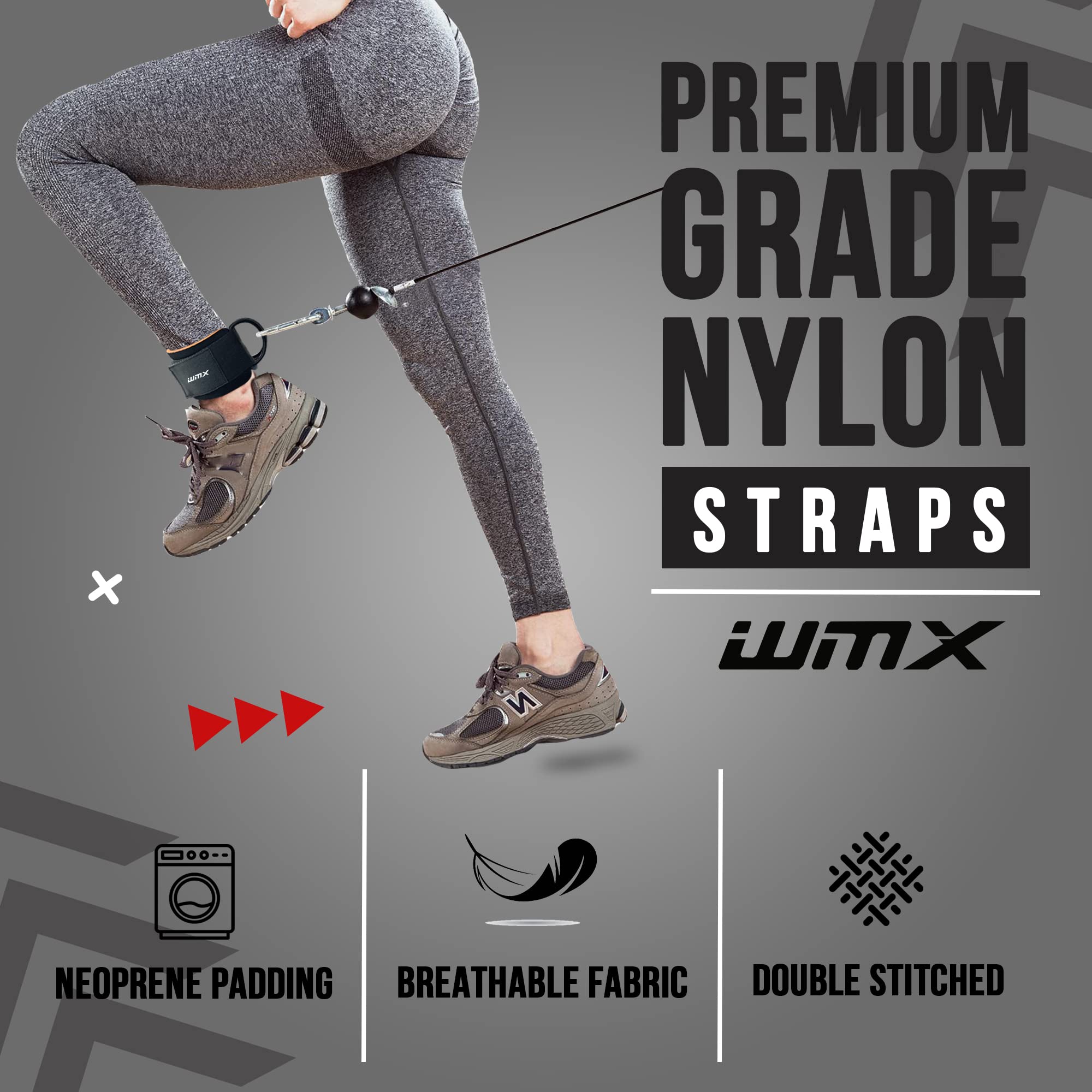 Unisex Stylish Ankle Straps with Metal D-Rings for Cable Machine, Kickbacks and Glutes Workouts | Adjustable Ankle Straps | Curls & Hip Abductors with Padded Neoprene Support 1pcs