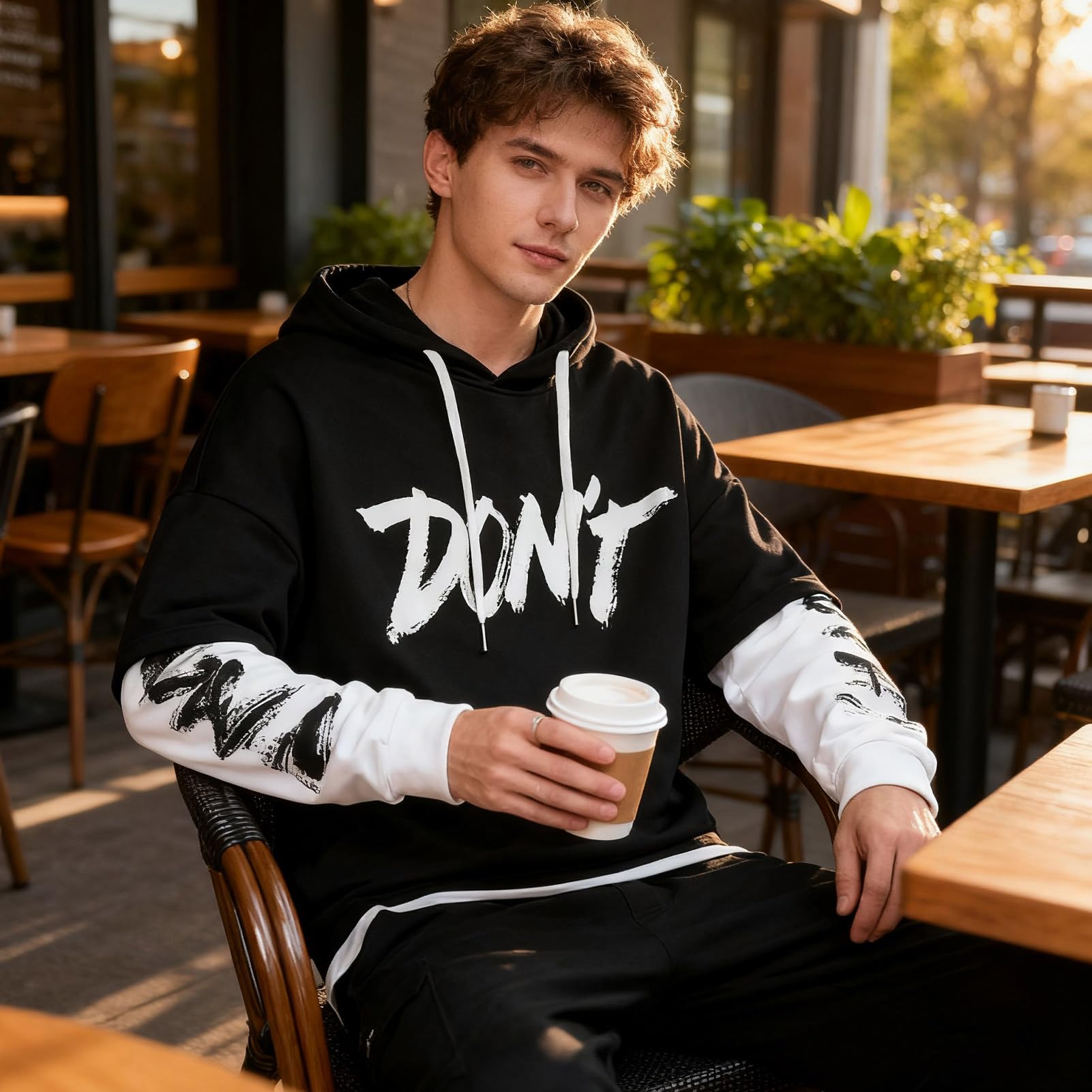 Felpa da Uomo con Cappuccio Stampa Patchwork Sweatshirt | Pullover Uomo Harajuku Stile di Strada Cotone Hoodie