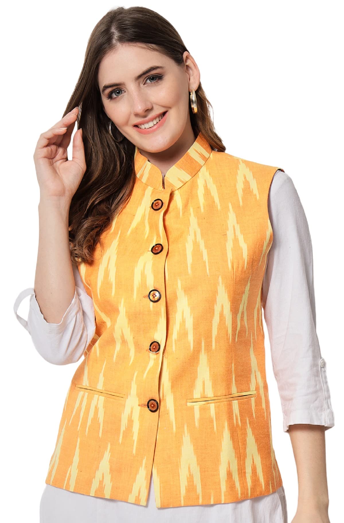 vastraa fusion Women's Handloom Quality Indian Traditional Cotton Nehru Jacket/Waistcoat (TS1435D)-picture-49